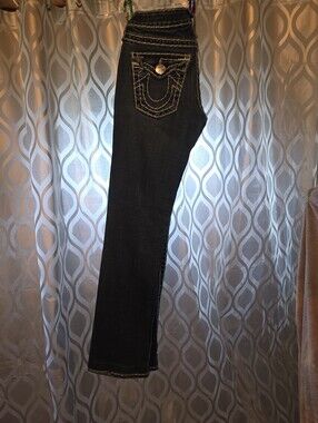 True Religion Dark Blue Straight Leg Jeans with Contrast Stitching